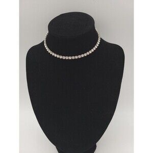 Icing‎ Signed Clear Rhinestone Silver Tone Choker Necklace Adjustable Sparkling